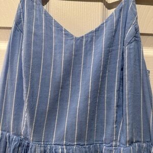 Blue Striped Sundress Dress with Pockets